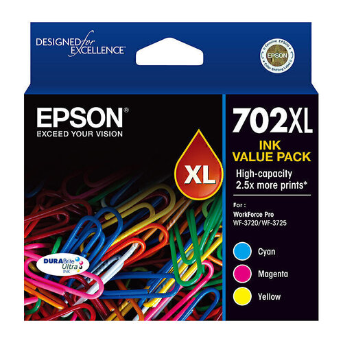 Epson 702XL 3 Colour Ink Pack - Cyan, Magenta & Yellow