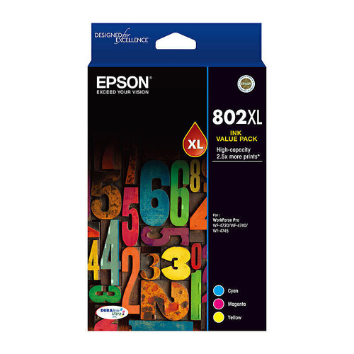 Epson 802XL High Yield 3 Colour Ink Pack - Cyan, Magenta & Yellow