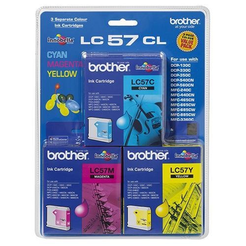 Brother LC57 Colour Value Pack - Cyan, Magenta & Yellow - 300 yield (each)