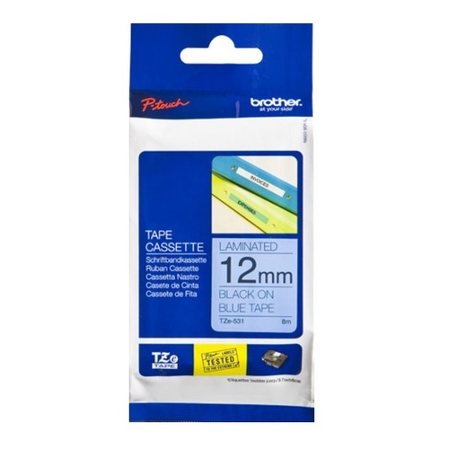 Brother 12mm Black on Blue Tape - 8 metres 