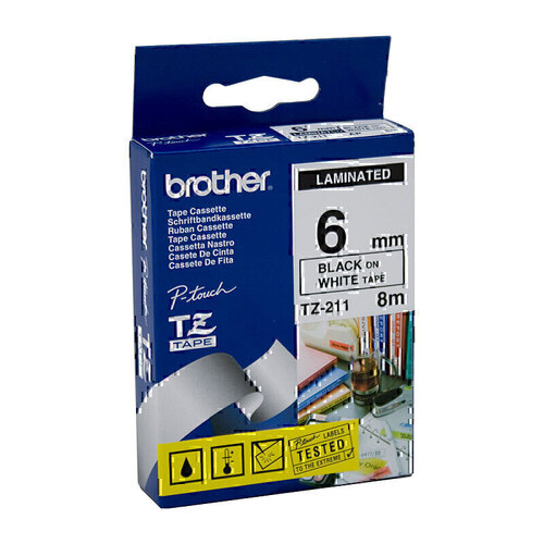Brother 6mm Black On White - 8 Metres 