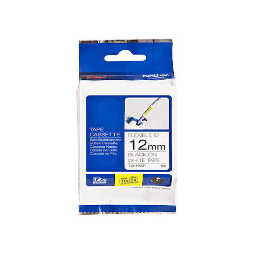 Brother 12mm Flexible Tape  Black on White  8 metres
