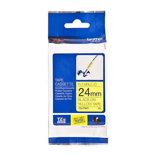Brother 24mm Flexible Tape Black on Yellow - 8 metres